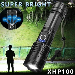 고출력 LED 손전등 충전식 토치 줌 USB 핸드 랜턴, 야외 캠핑 및 비상 사용, XHP100, 90000LM, 신제품