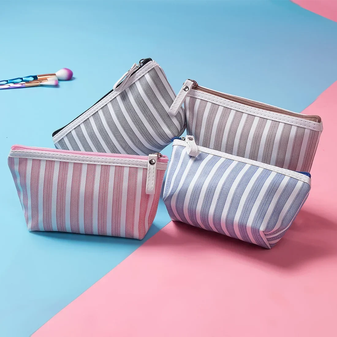 

New Hot Make Up Pouch Travel Striped Printed Cosmetic Bag Toiletry Organizer Purse Travel Portable Storage Bag Handheld