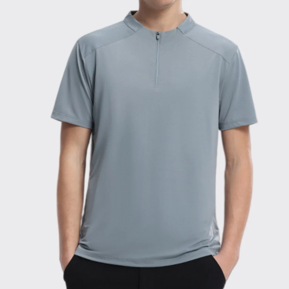 Men's Summer Half Zipper Sports T-shirt Short Sleeve Male Gym Casual Workout Tees Quick-Dry Running Fitness Sports Clothing Tops