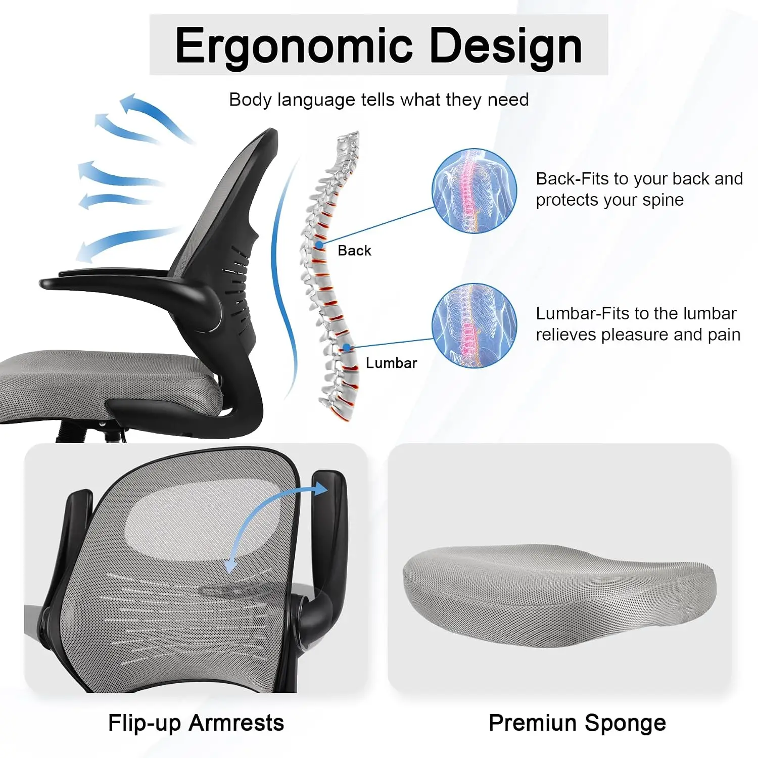 Tall Ergonomic Drafting Chair with Flip-Up Armrests, Lumbar Support, Adjustable Footrest, Mesh, Standing Desk, Customized