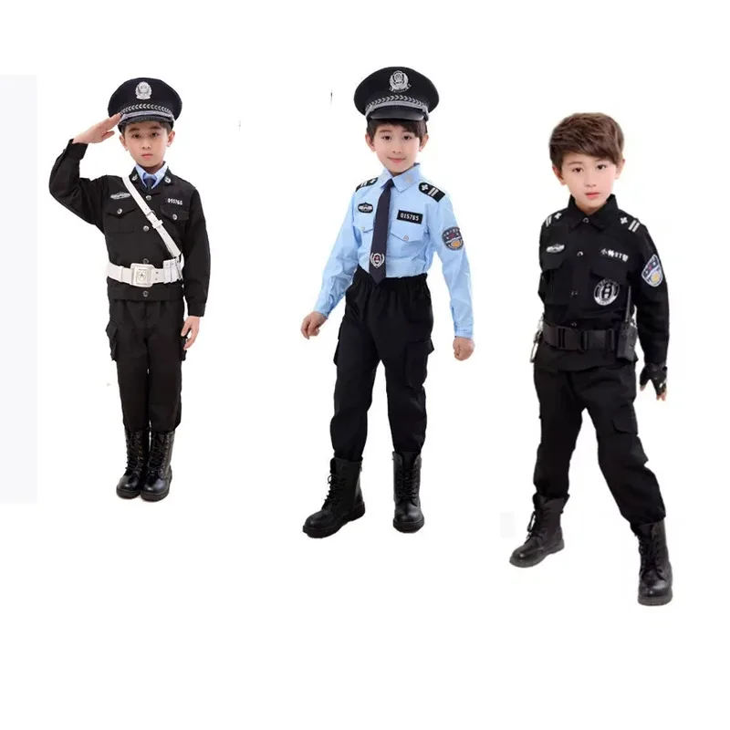 

qq28LQХэллоуин детский косплей костюм полицейского для мальчиков и девочек детская полицейская форма армейские комплекты одежды полицейского праздничное платье Gif