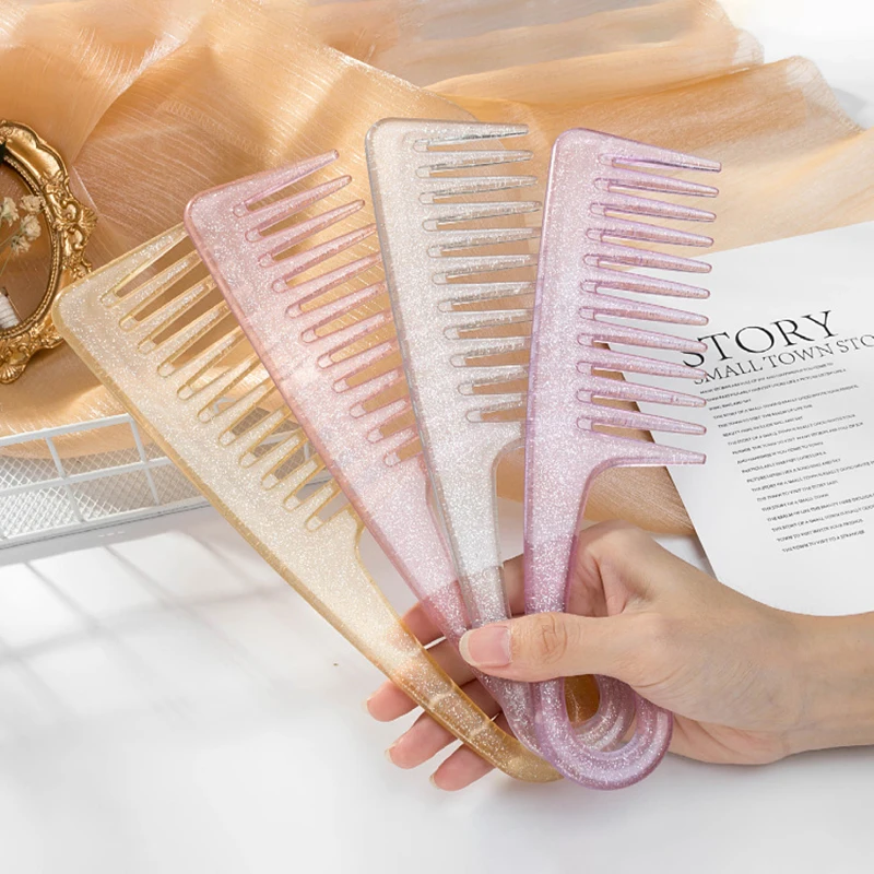 4pcs Crystal Plastic Wide Toothed Comb Hook Handle to Reduce Hair Loss Hair Salon Dyeing Styling Brush Special for Real Hair Wig