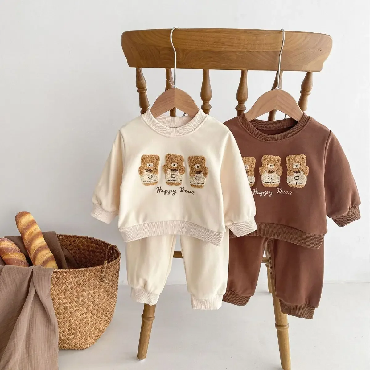 0-3T Newborn Kid Baby Boy Girl Autumn Winter 2pcs Clothes Set Cotton Bear Print Sweatshirt Top Pant Suit Two Piece Set Outfit