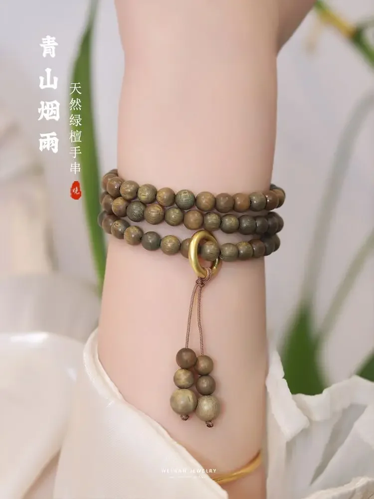 

Браслет для девочек из натурального зеленого сандалового дерева "Грин Маунтин Смоки Рейн" с деревянными бусинами в этническом стиле, длинный браслет-нить