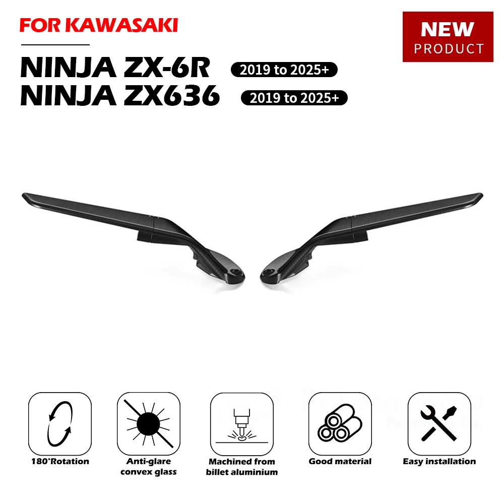 JTN Ninja 636 ZX6R Stealth Winglets Mirror Motorcycle To Rotate Adjustable Rearview Kits For KAWASAKI Ninja ZX-6R 2019-2024