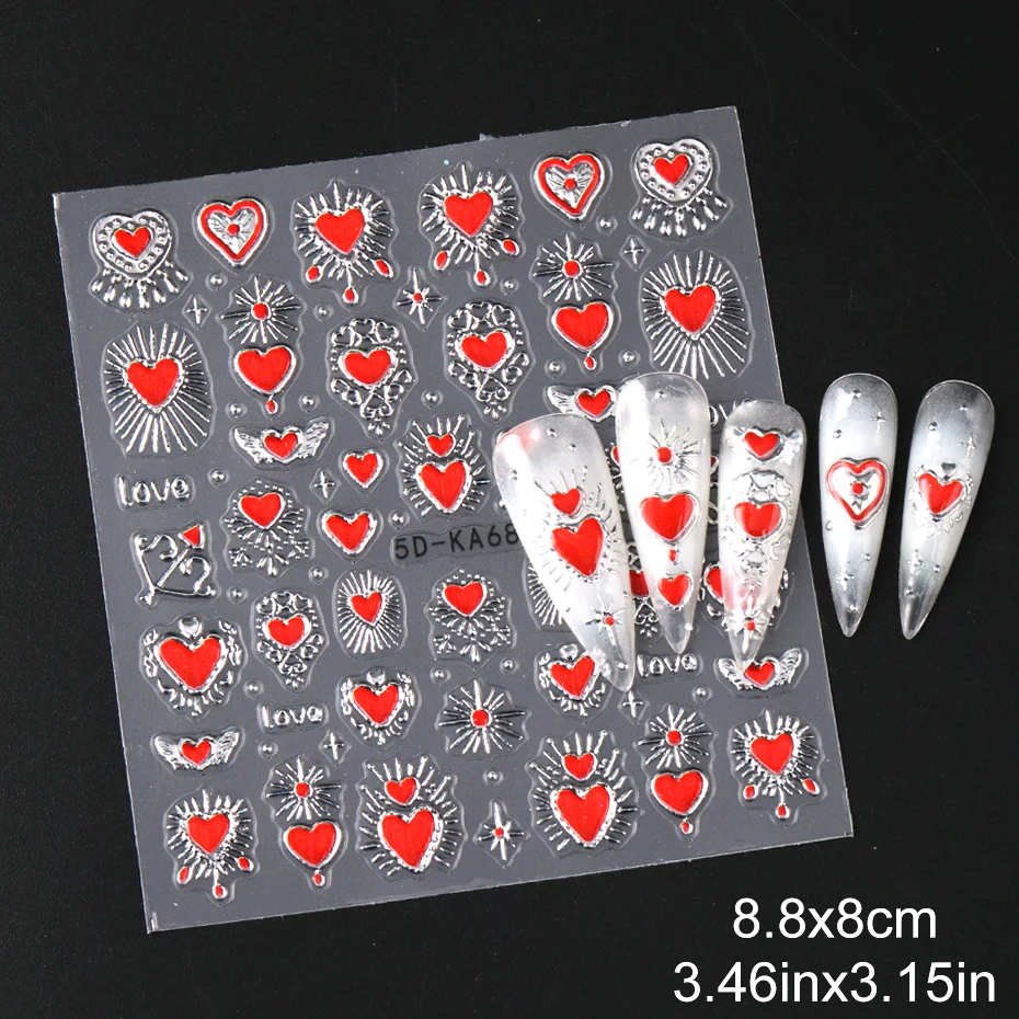 2pcs 3D Heart Sun Star Nail Art Stickers Decals Gold Silver Red Romantic Valentine Adhesive Slider Charms 5D Nail Art Decoration