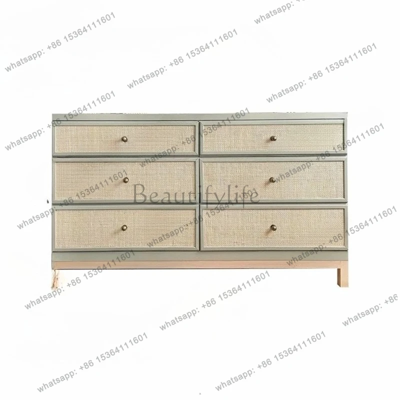 

Retro light green rattan chest of drawers/French light luxury style sideboard/new Chinese style/customized