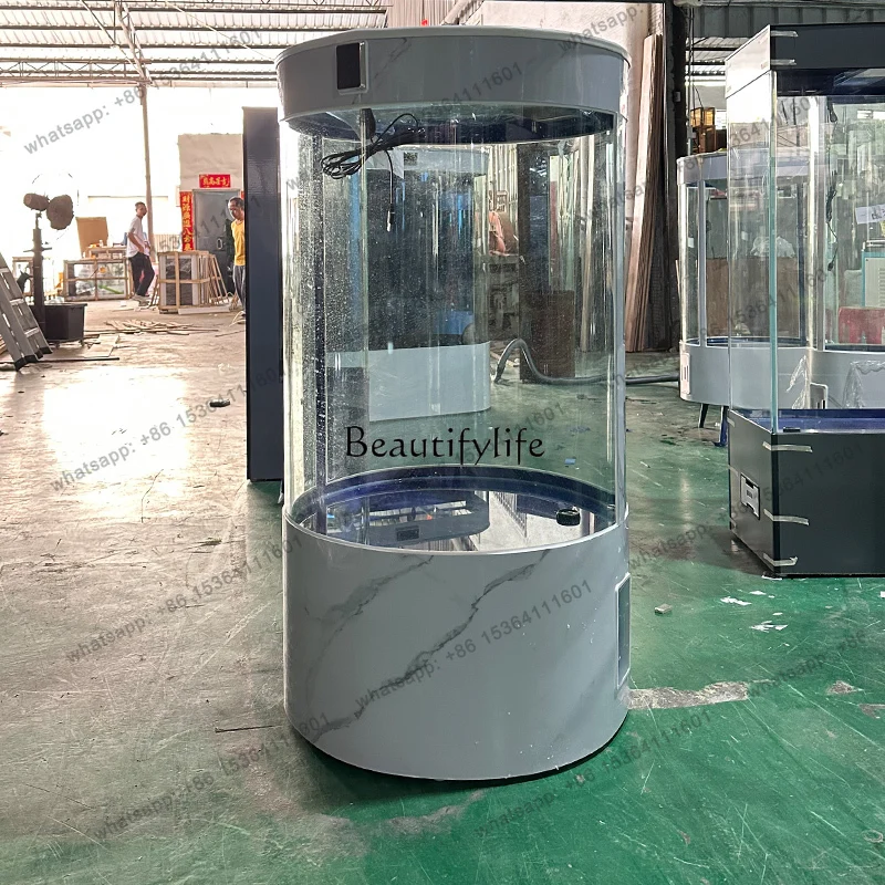 12cylindrical fish tank living room household floor medium and small vertical glass ecological water box
