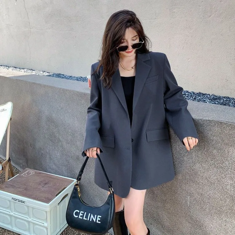 Luxury Gray Blazer Women Suit Office Ladies Long Sleeve Spring Autumn Jacket Single Button Korean Chic Jacket Women Clothing New