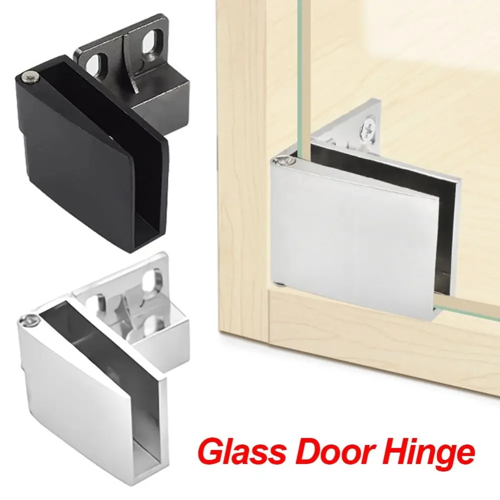 1 Pair Glass Door Pivot-Hinge Zinc Alloy Self-Closing Glass Door Hinge No Cupboard Showcase Drilling Frameless-Glass Door Clamps
