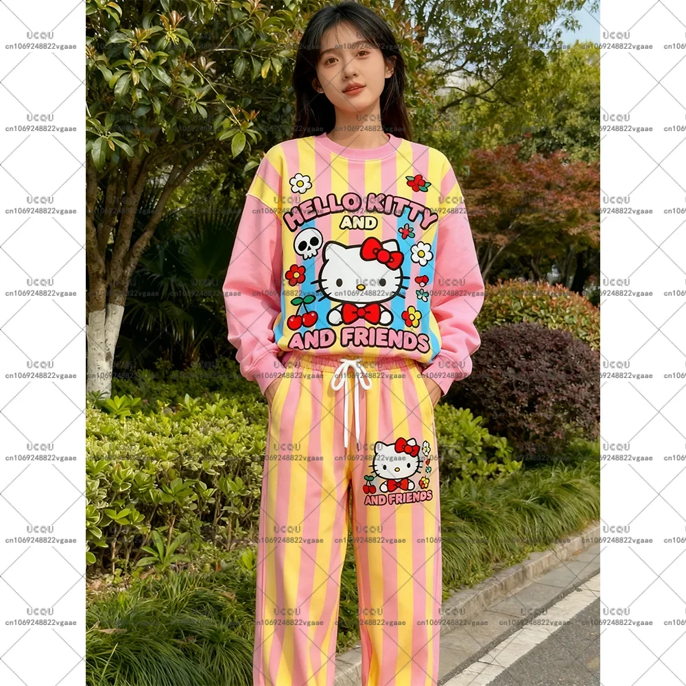 الكبار هوديي فتاة ملابس رياضية البلوز تأثيري مجموعة سراويل تقليدية الخريف الشتاء Y2k مرحبا كيتي هالوين البدلة تي شيرت MINISO
