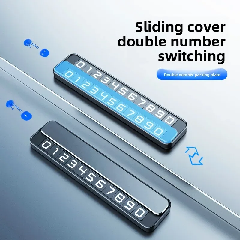 Dual Number Parking Plate, Metal Temporary Phone Sign, Premium Dashboard Card for Auto Interior Accessories
