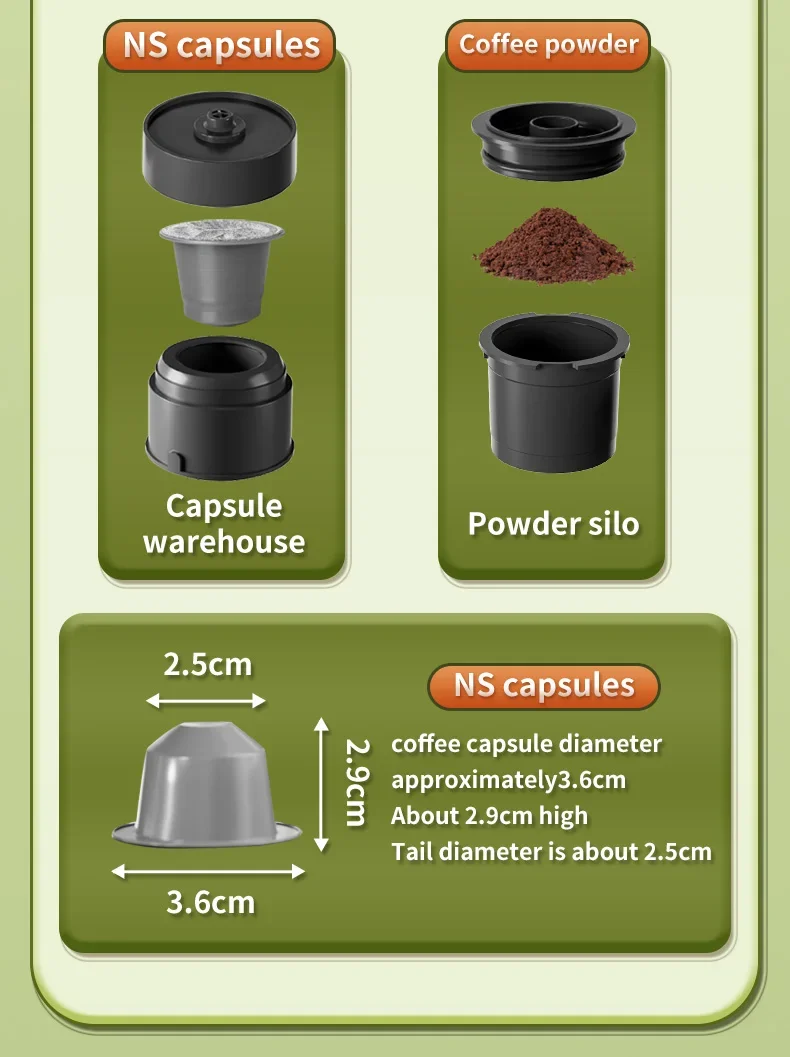 2-in-1 kabellose elektrische Espressomaschine für Auto und Zuhause, Camping, tragbare Kaffeemaschine, Kapselpulver, Reise-Kaffeemaschine – Detail 15