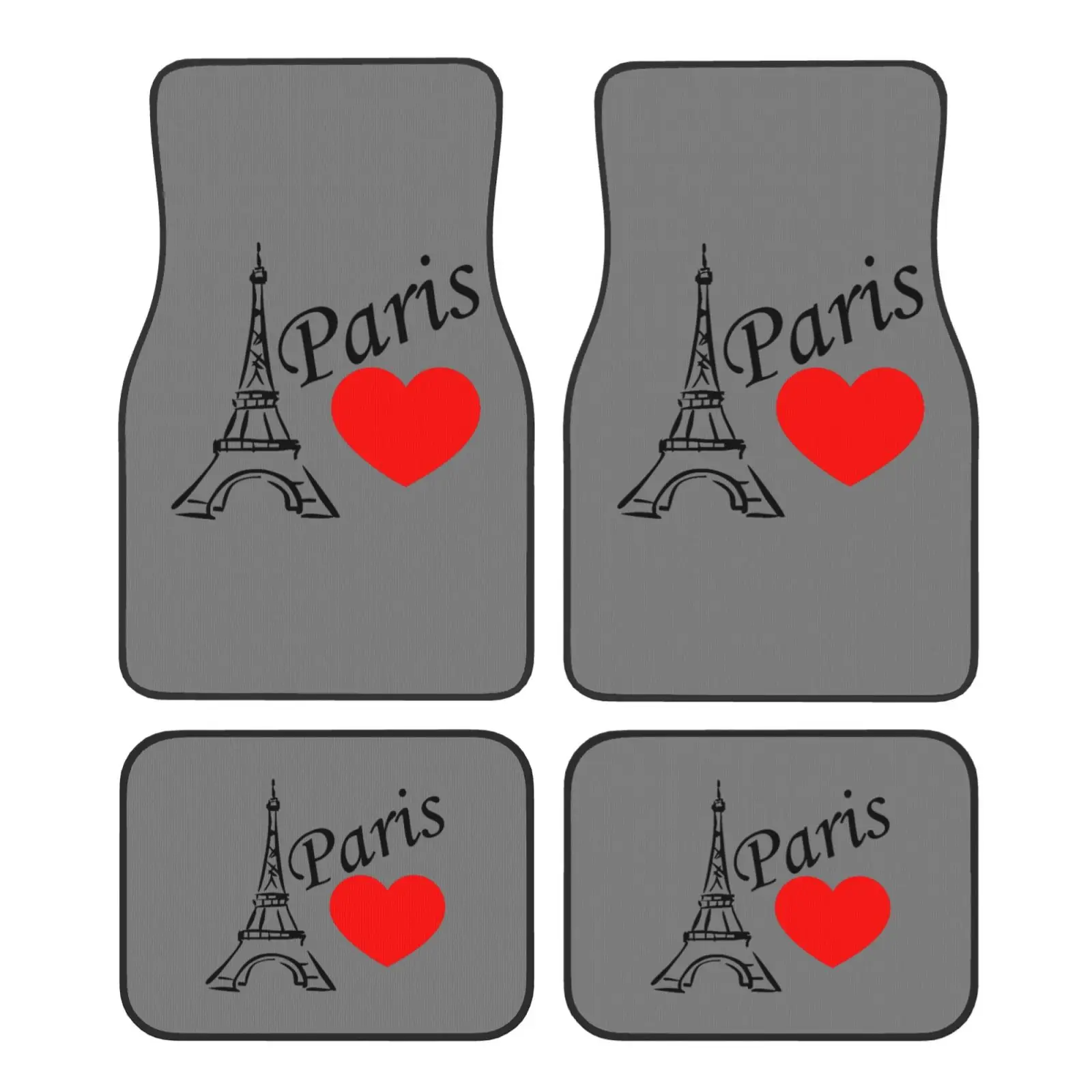 I Love Paris Eiffel Tower Car Floor Mats Set 4 Pcs Front and Rear Foot Mats Carpet Universal Car Accessories for SUV Van Sedan