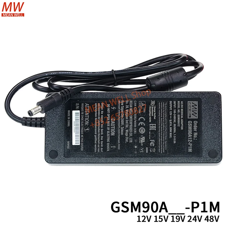 MEAN WELL Power Supply Original 90W AC-DC Reliable Green Medical Adaptor GSM90A12-P1M GSM90A15 19-P1M GSM90A24-P1M GSM90A48-P1M