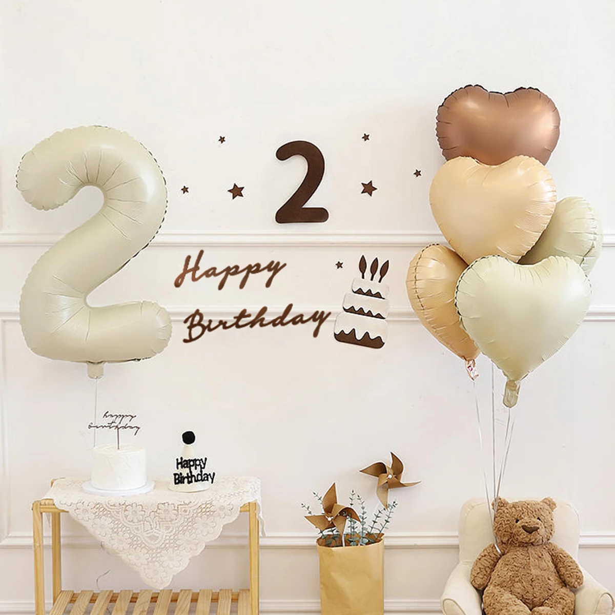 10pcs Retro cream wind love digital balloon set 1-9 birthday party decoration scene layout