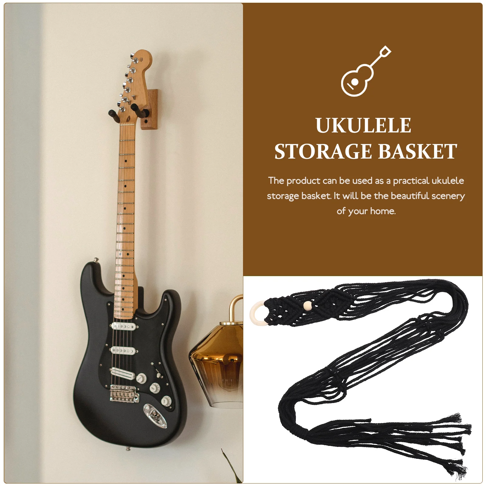 Nordic Guitar Storage Mesh Bag Hangers Macrame Decor Cotton Linen Ukulele Holder Wall for