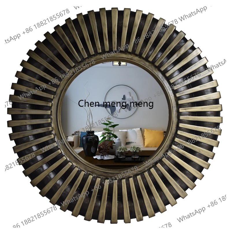 European-style villa hotel entrance wall-mounted bathroom mirror background wall round modern simple decorative makeup mirror