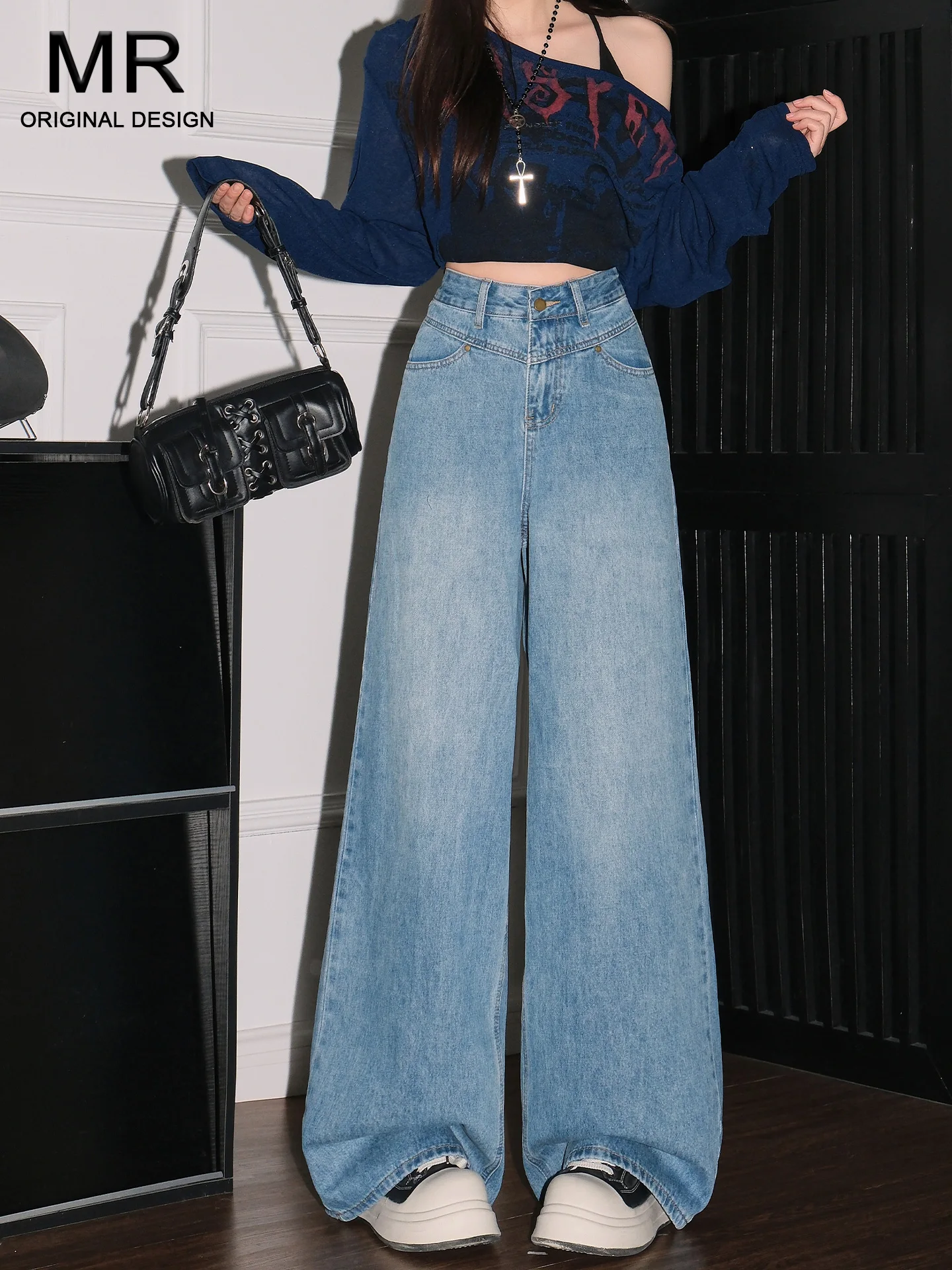 

American Style High Waist Wide Leg Jeans Women Summer New Loose Slimming Drapey Straight Floor-Length Pants Casual Cotton Pol...