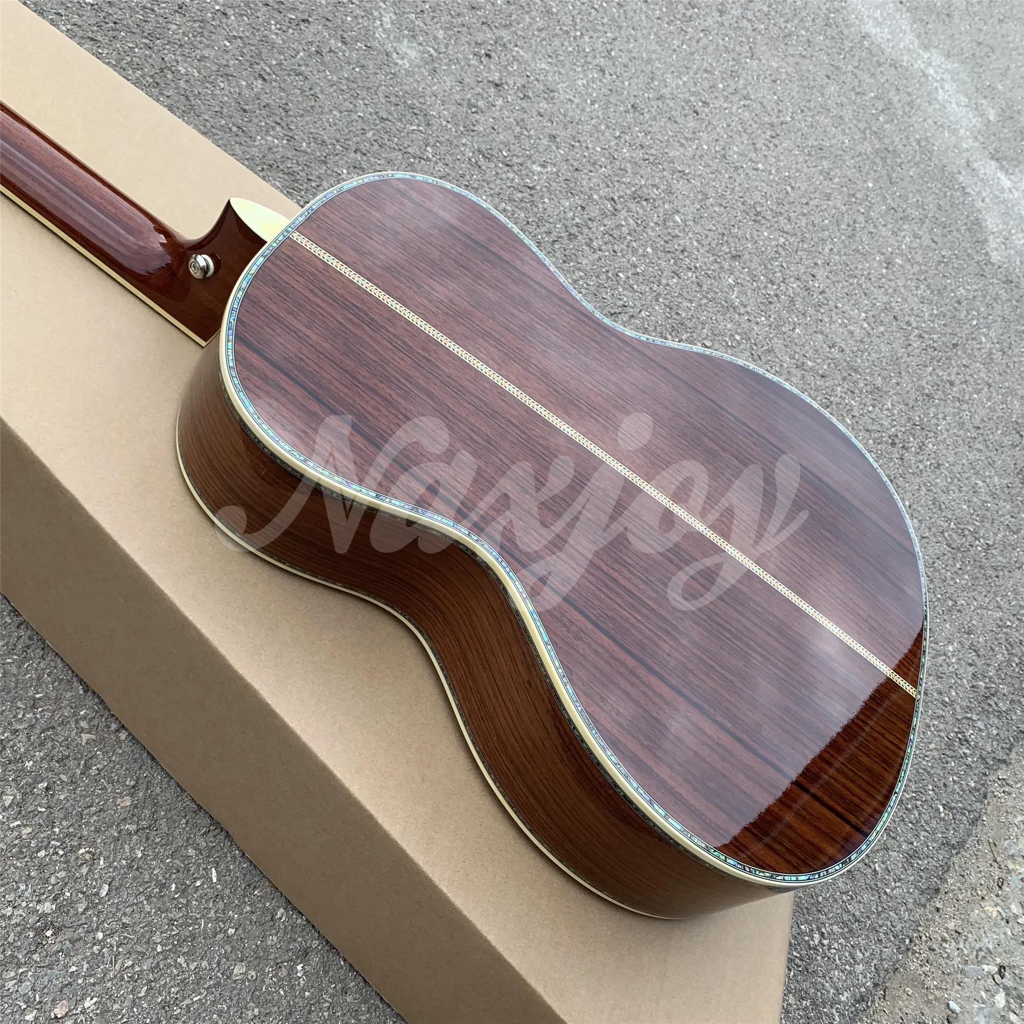 Custom 39 Inches Yellow Solid Spruce OOO Type Acoustic Guitar Abalone Flowers Inlays Ebony Fingerboard