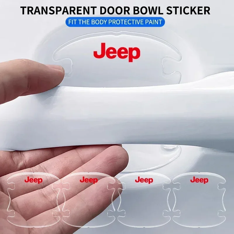 

4pcs Car Door Bowl Handle Protector Stickers Transparent Anti-scratch Film For Jeep Renegade Compass Wrangler Grand Cherokee