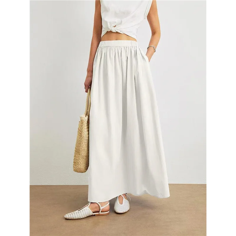 CYL-Gonna lunga estiva da donna a vita alta pieghettata a trapezio casual fluida da fata