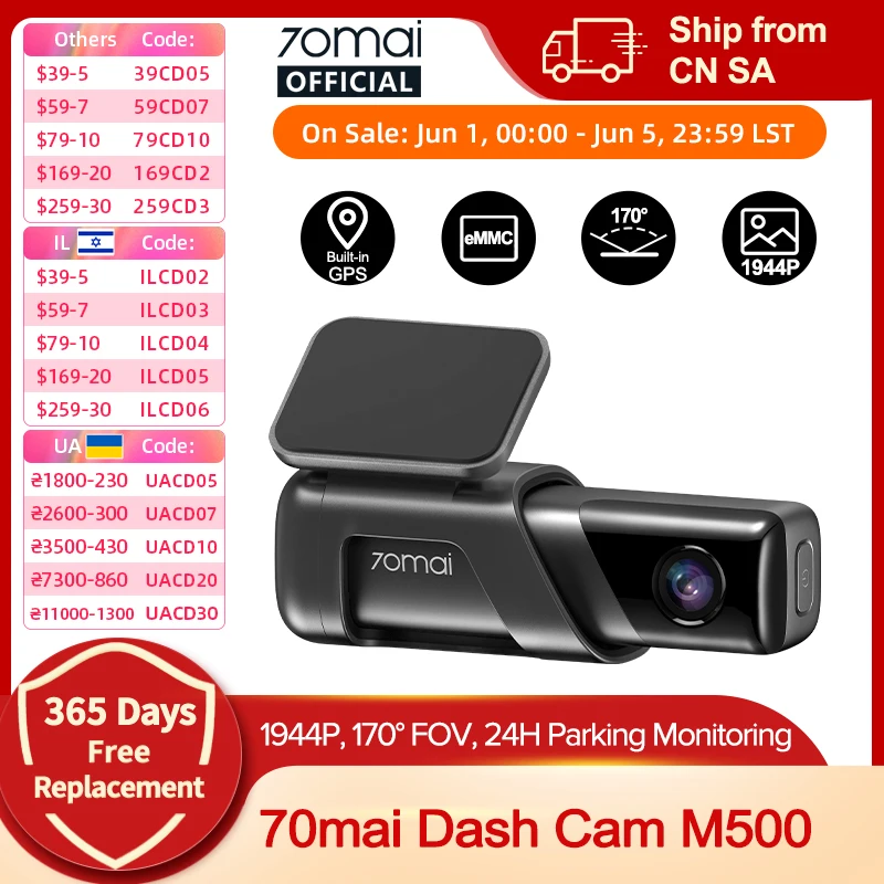 70mai Dash Cam M500 1944P 170FOV 70mai M500 Auto DVR Dash Kamera Recorder GPS ADAS 24H Parkplatz