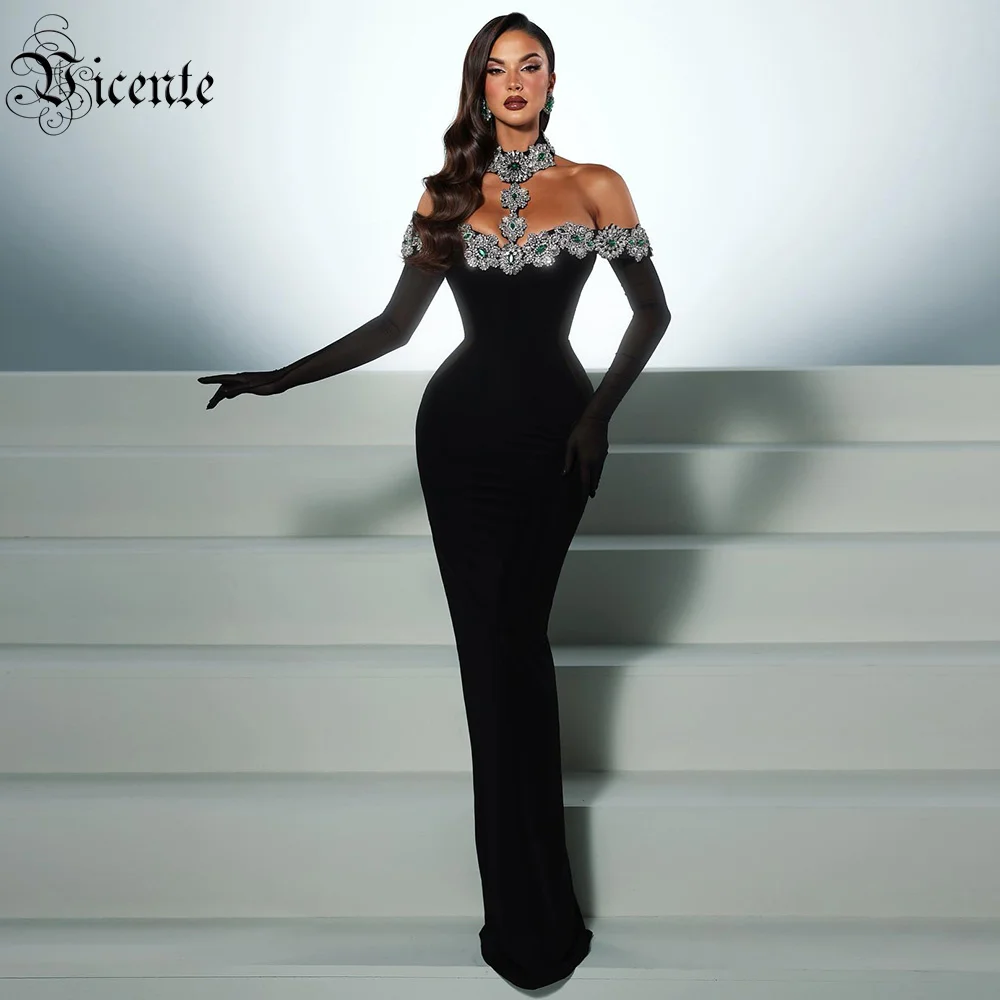 VC 2024 Summer New Luxury Diamond Chain Metal Halter Tight Maxi Bandage Dress Women's Sexy Backless Fashion Celebrity Gowns