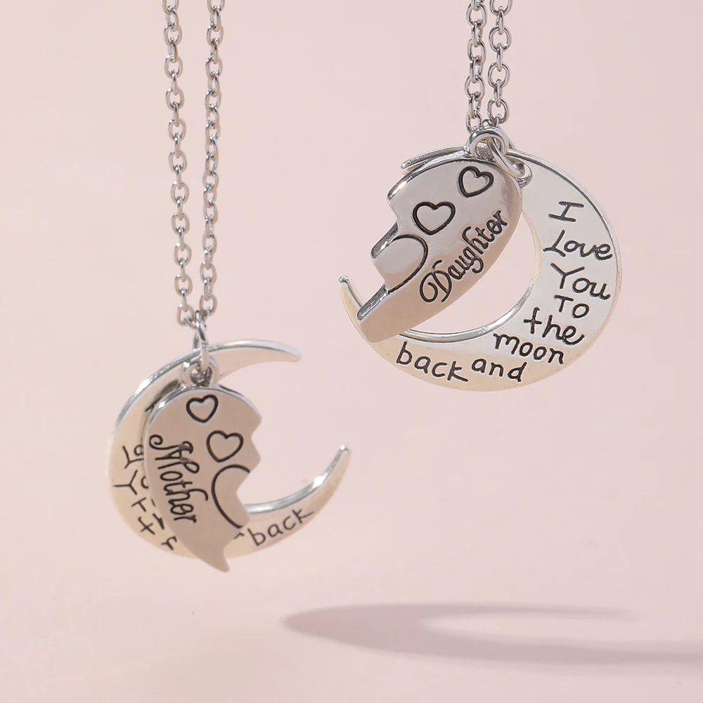 Cute Broken Heart Mother Daughter I Love You To The Moon And Back Charms Pendant Necklace Set For Family Love Mother\'s Day Gift