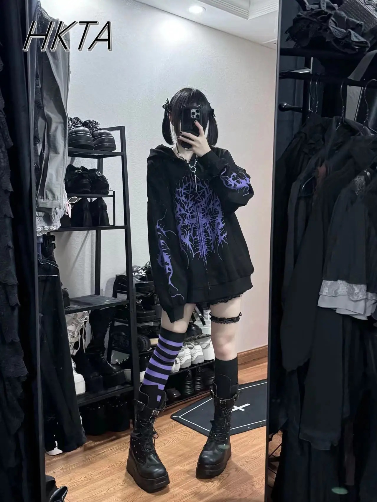 Original Y2k Punk Girl Boy's Mine Hooded Sweatshirt Jacket New Winter Japanese New Goth Long-sleeved Loose Hoodies Coated Women