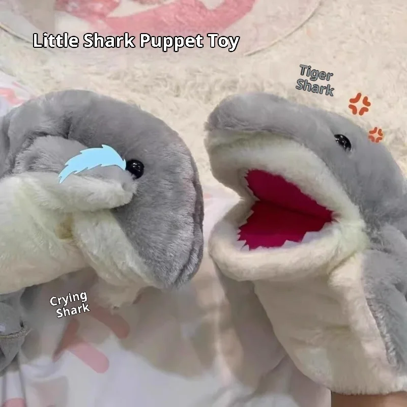 20cm Greedy Little Shark Hand Puppet Gloves With Open Mouth Plush Shark Hand Interactive Toy Battle Kids Children Gifts