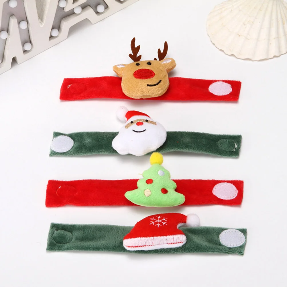 4 stuks Kerst Slap Armbanden 4 Patronen Kerstman Elanden Kerstboom Hoed Duurzaam Materiaal Comfortabel Slijtage Vakmanschap