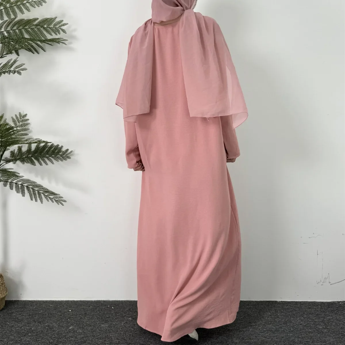Vestido largo de Ramadán para mujer, de cuello redondo caftán, sólido, elegante, manga larga, Abaya musulmana, vestido Maxi suelto, ropa de mujer