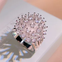 925 Sterling Silver Glittering Zircon Dandelion Ring Ladies Three Claw Zircon Ring Party Birthday Fashion Jewelry Gift