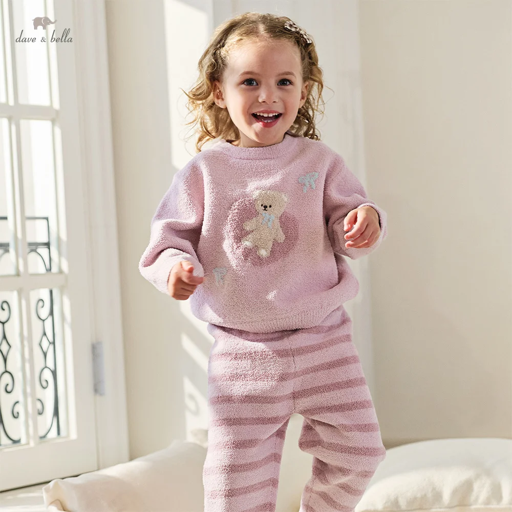 

Dave Bella Girls' Home Clothes Set Autumn Winter Children's Cute Soft Warm Long Sleeve Top Long Pants Two Piece Set DB4253334