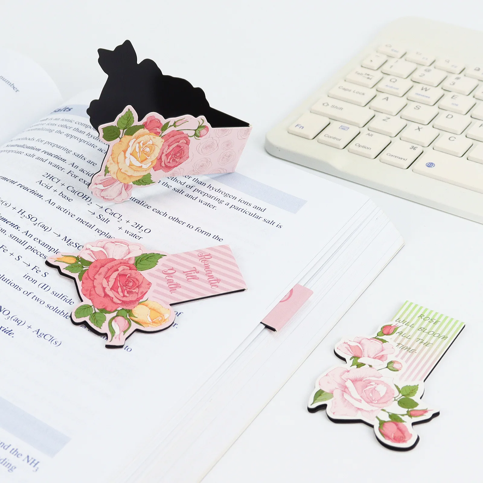 Pink Rose Blossom Alien Magnetic Bookmark Classification Book Clip Exquisite Reading Bookmark