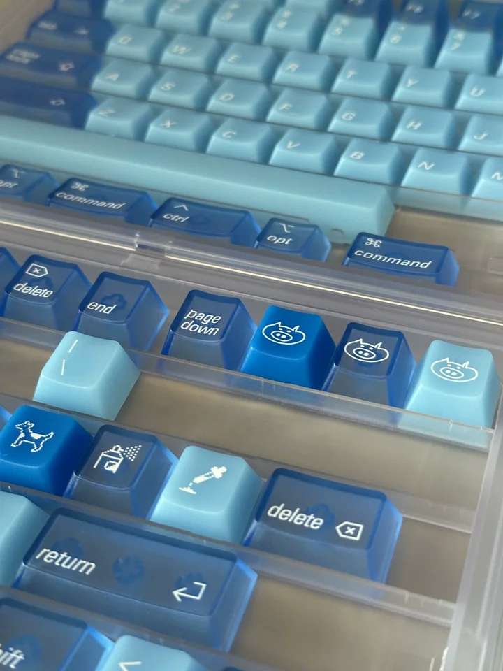Design Oceanblue PC Keycap Set Cherry Profile Tri‑Tone Ocean Blue Translucent UV Print RGB Backlit for MX Mechanical Keyboard