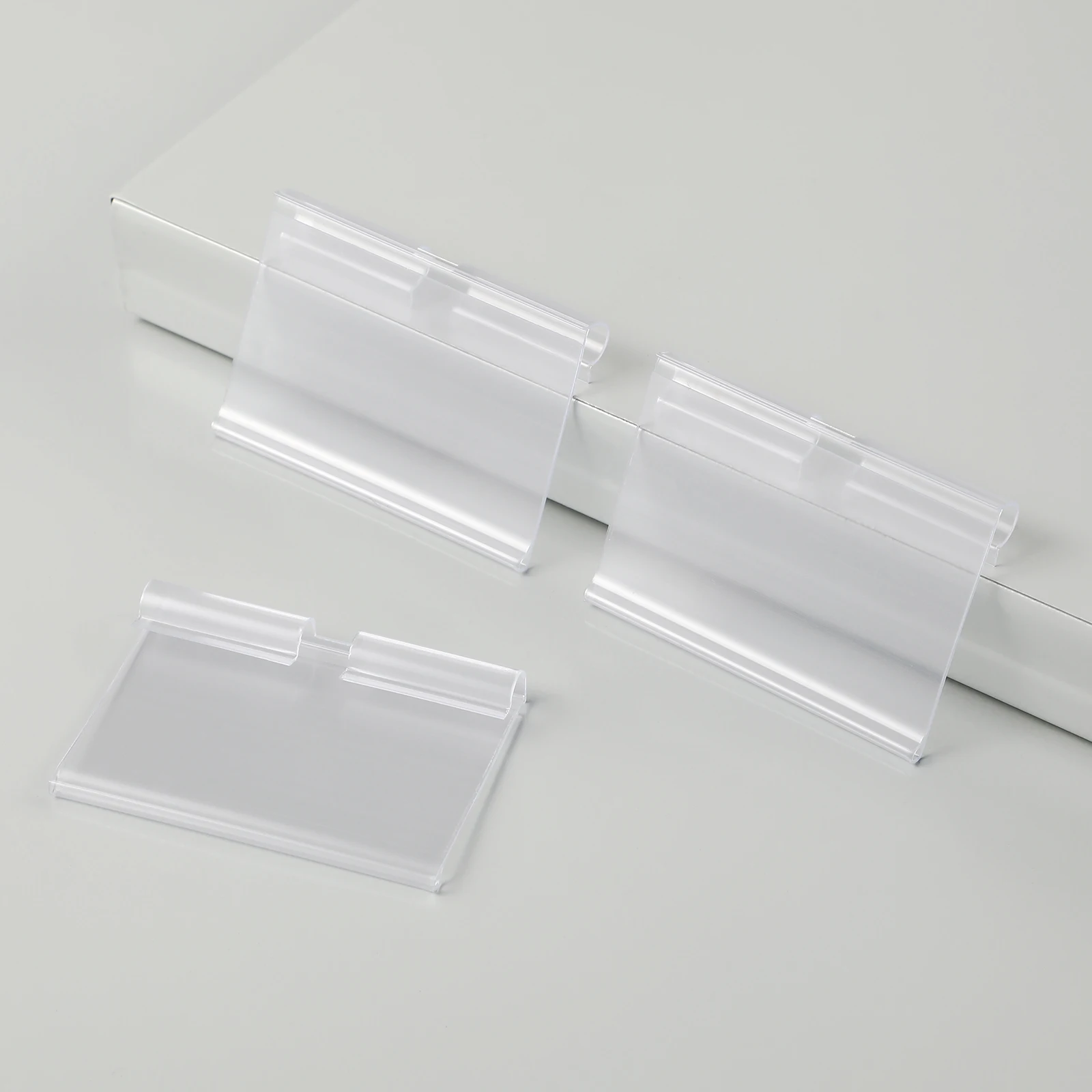 

60 pcs Supermarket Price Tags Rack Shelf Clip-on Sign Holders Reusable PVC Transparent Display Storage Bins Tags