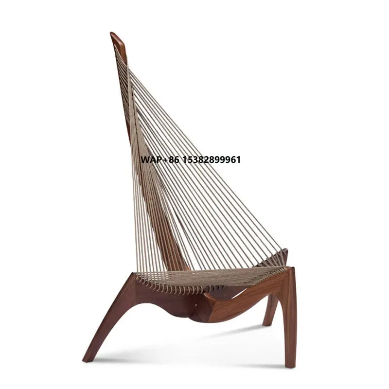 

Artist Nordic Sailing Chair Harp Shaped Solid Wood Living Room Lounge Recliner Rope Leisure Sofa Chair