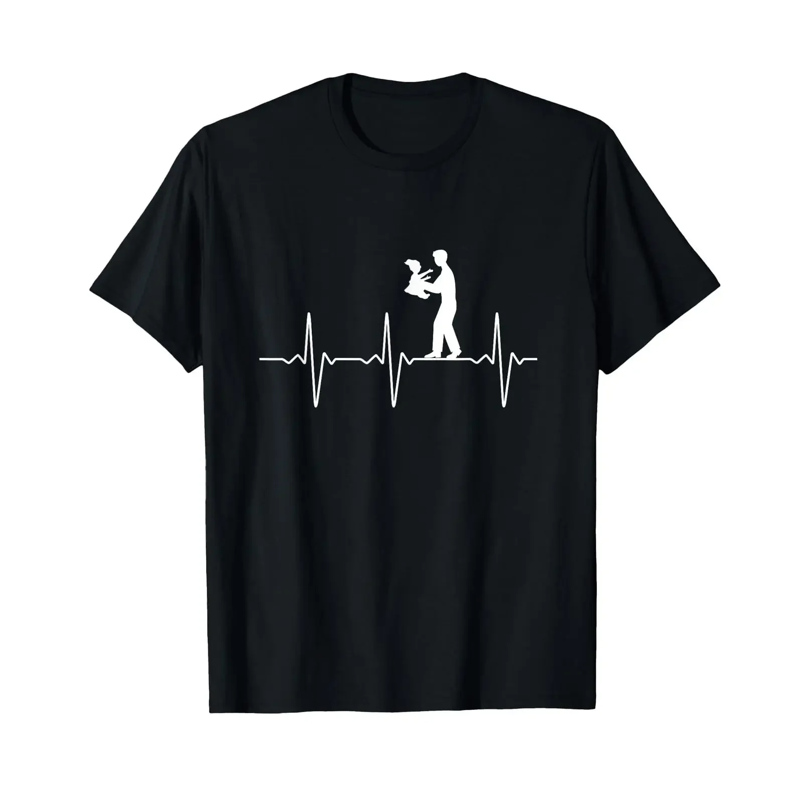 Papa Daughter Partner Look with Heartbeat Father's Day T Shirt vintage Washed Casual Top For Everyday Wear graphic Comfortable
