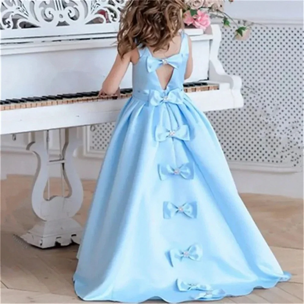 Blumen mädchen Kleid ärmellose blaue lange Bogen Kind Prinzessin Geburtstags feier Erstkommunion Urlaub Hochzeit Erstkommunion Kleider