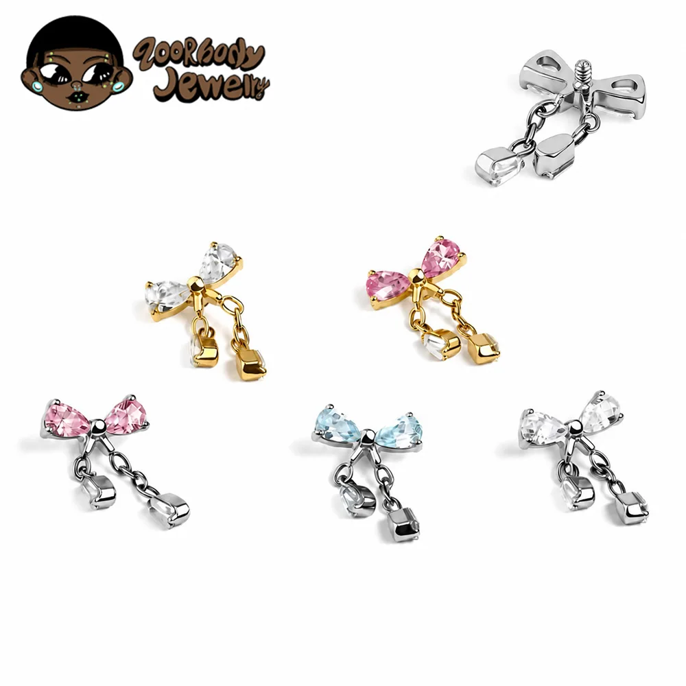 Серьга-цепочка ZOOR из титана ASTM F136 для пирсинга хряща, 16G 18G, для губ, хеликса, трагуса, женские украшения