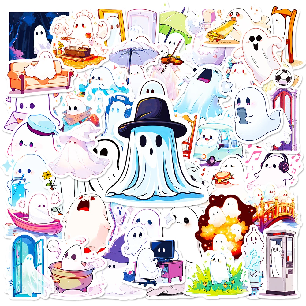 10/30/50 قطعة لطيف الكرتون شبح ملصقات هالوين الكتابة على الجدران ملصق سجل القصاصات سكيت الدراجة الأمتعة Kawaii الشارات الديكور