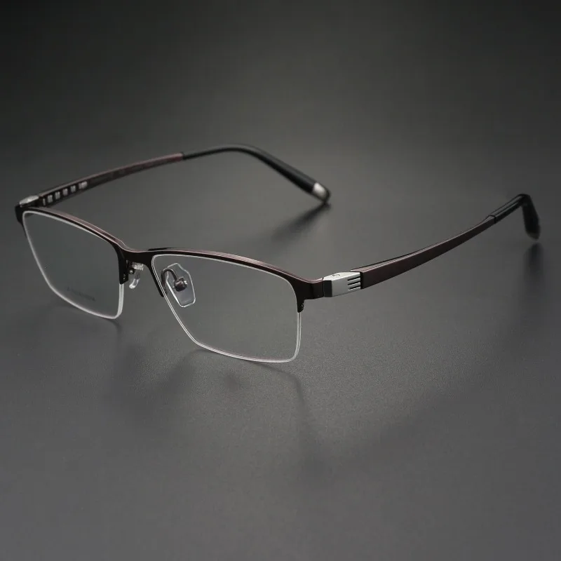 Men's Business Half Frame Fashionable and Simple Pure Titanium Big Face Light Can Be Matched with Myopia Anti-blue Glasses