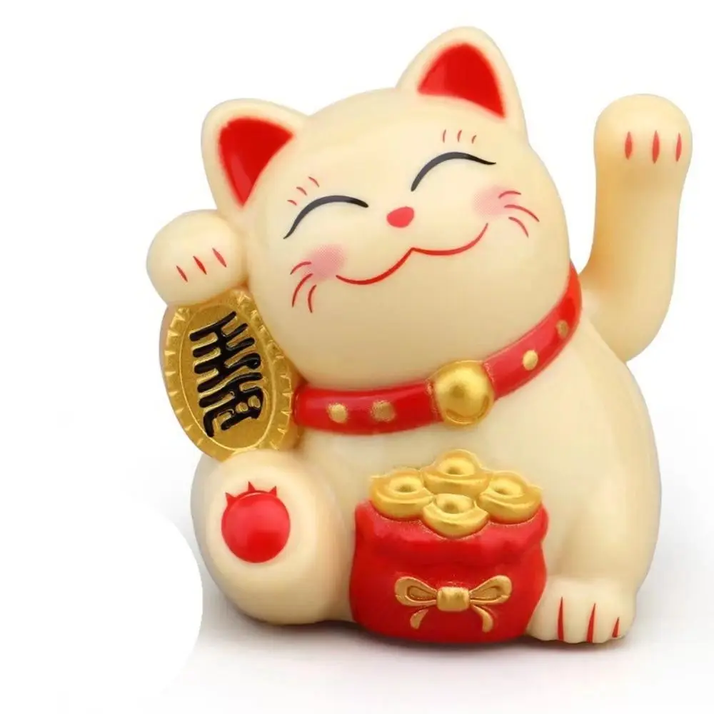 Gift Japanese Solar Lucky Cat Figurines Wave Hand Cute Waving Arm Lucky Cat New Year Creative Car Decorations Home