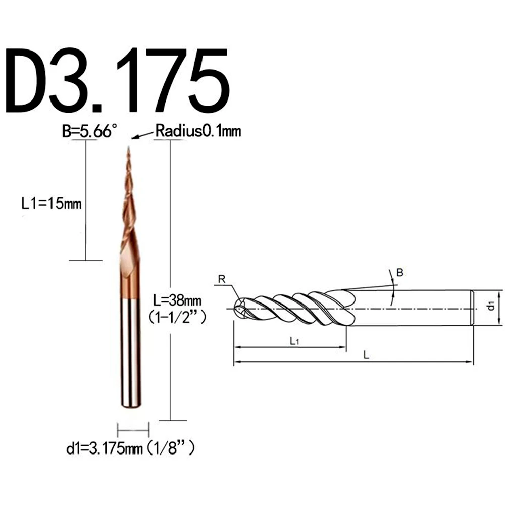 

JERRAY Радиус 0,1 мм HRC55 Твердосплавные конические сферические концевые фрезы с ЧПУ 2D 3D Резьбовая бита D3.175 4 6 8 мм