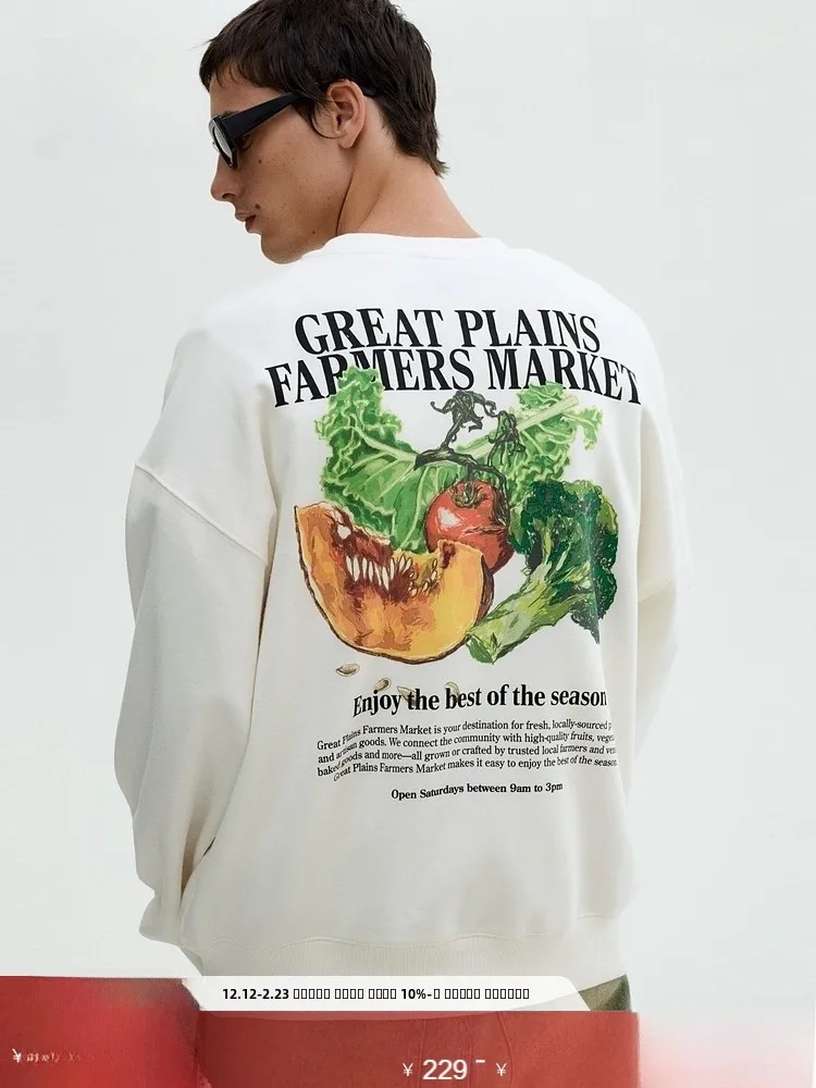 

Худи H&M из хлопка, свободного кроя, удобное, для весны и осени, с круглым вырезом, повседневное, стильное, модное, уличная одежда, свитшот