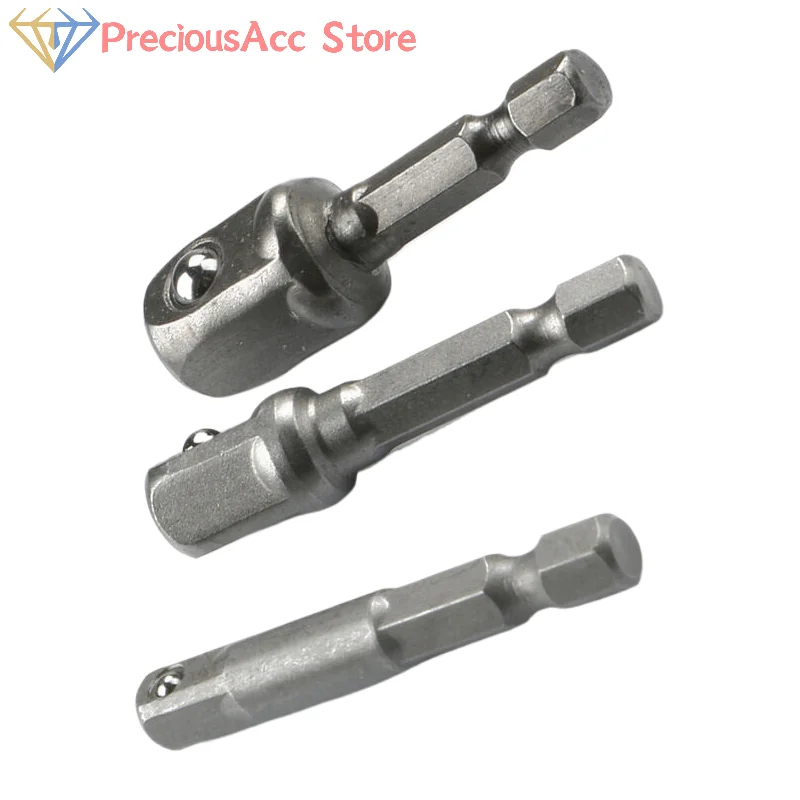 3 Stück Bohrer-Steckschlüssel-Adapter, Schlagbohrmaschine, Verlängerungsbohrer, Stangen-Steckschlüssel-Adapter, 1/4 3/8 1/2 Größe, Sechskantschaft, quadratischer Kopf, Bohrer