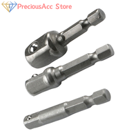 3 Pcs Drill Socket Adapter Impact Drill Extension Drill Bits Bar Socket Adapter 1/4 3/8 1/2 Size Hex Shank Square Head Drill Bit