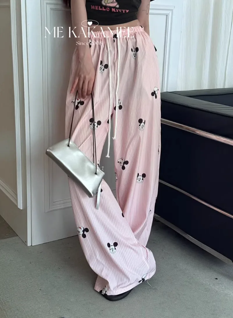 2025 Korean Style High Waist And Thin Cartoon Wide-leg Pants Versatile Age-reducing Floor Casual Loose Thin Trousers For Women